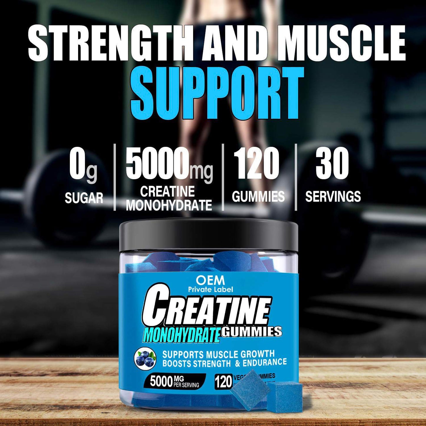 Custom Sport Creatine Monohydrate Gummies 5g Energy Boosting Creatine Gummies Supplement