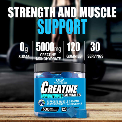 Custom Sport Creatine Monohydrate Gummies 5g Energy Boosting Creatine Gummies Supplement