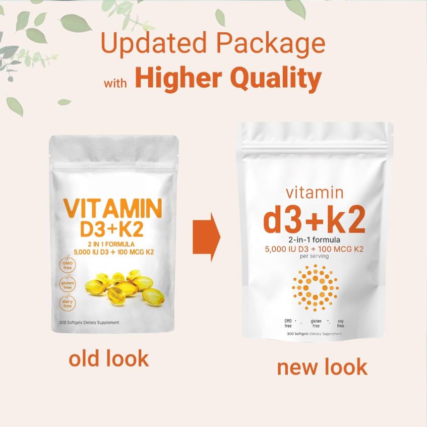 Factory Hot Sale Health Supplement Vitamin D3 K2 Softgel Vegan Raw Material 10000iu Vitamin D3 K2 Capsules