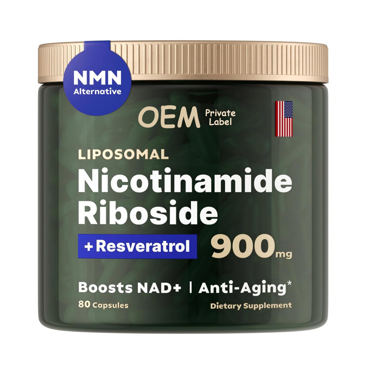OEM Private Label Liposomal Nicotinamide Riboside, Resveratrol, Quercetin - High Purity NAD Supplement Nicotinamide capsules