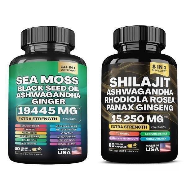 7000mg Sea Moss Capsules 16-in-1 Supplements Black Seed Oil Ashwagandha Turmeric Bladderwrack Burdock Complex Seamoss Capsule