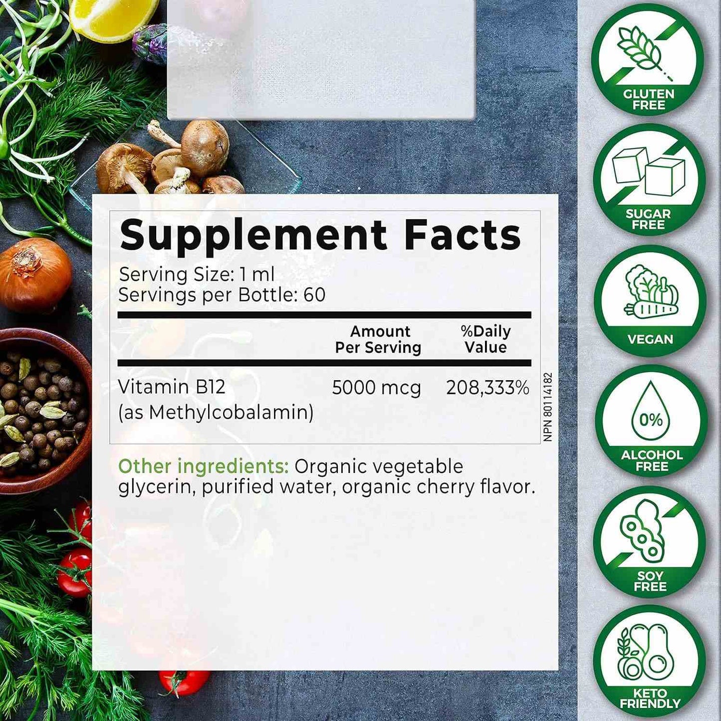 OEM Natural Organic CHERRY FLAVOR Sublingual Extra Strength 5000 mcg Methylcobalamin Vitamin B12 Liquid Drops