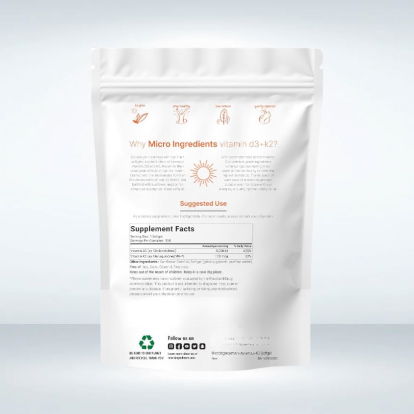 Factory Hot Sale Health Supplement Vitamin D3 K2 Softgel Vegan Raw Material 10000iu Vitamin D3 K2 Capsules