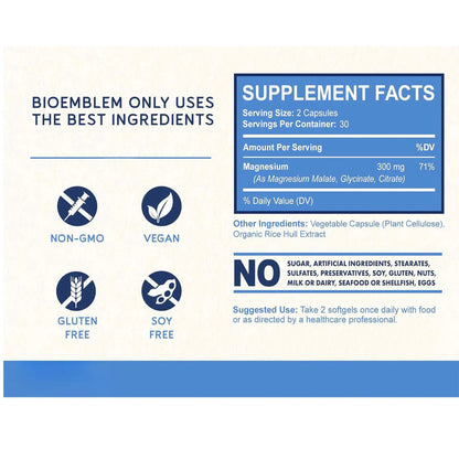 private label Vegan Triple Magnesium Complex capsules 300mg Magnesium Glycinate Malate Citrate Capsules