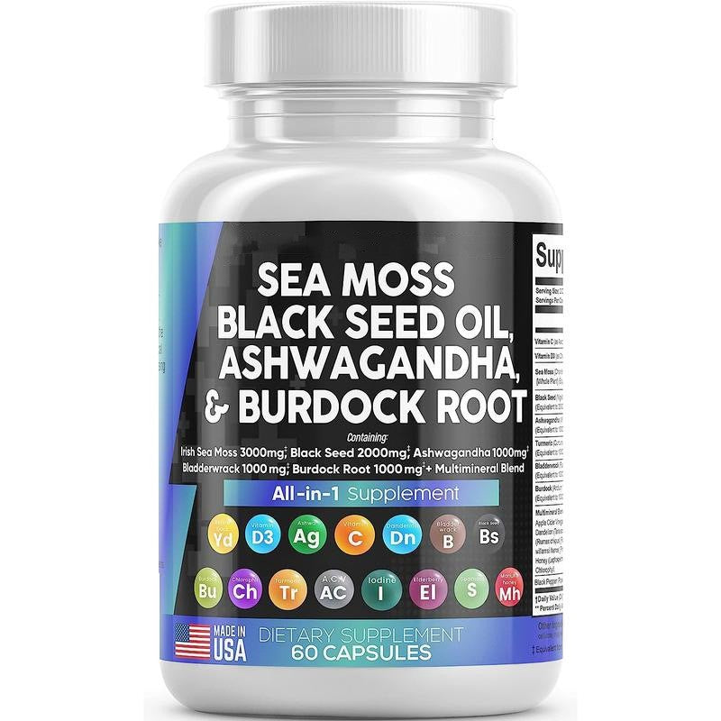 OEM Herbal Supplements Sea Moss Capsules Black Seed Oil Turmeric Bladderwrack Burdock Complex Seamoss Capsule