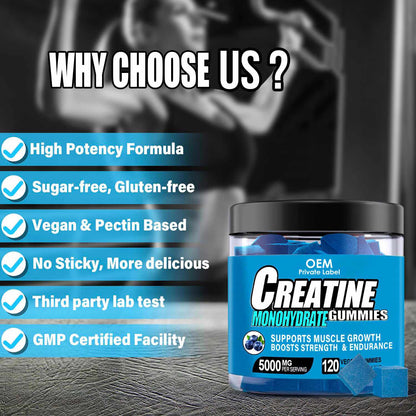 Custom Sport Creatine Monohydrate Gummies 5g Energy Boosting Creatine Gummies Supplement