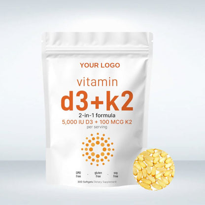 Factory Hot Sale Health Supplement Vitamin D3 K2 Softgel Vegan Raw Material 10000iu Vitamin D3 K2 Capsules