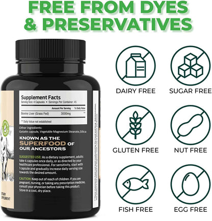 High Absorption New Zealand Grassfed Beef Liver Supplement Capsule Natural Vitamin B12 CoQ10 Sports Nutrition