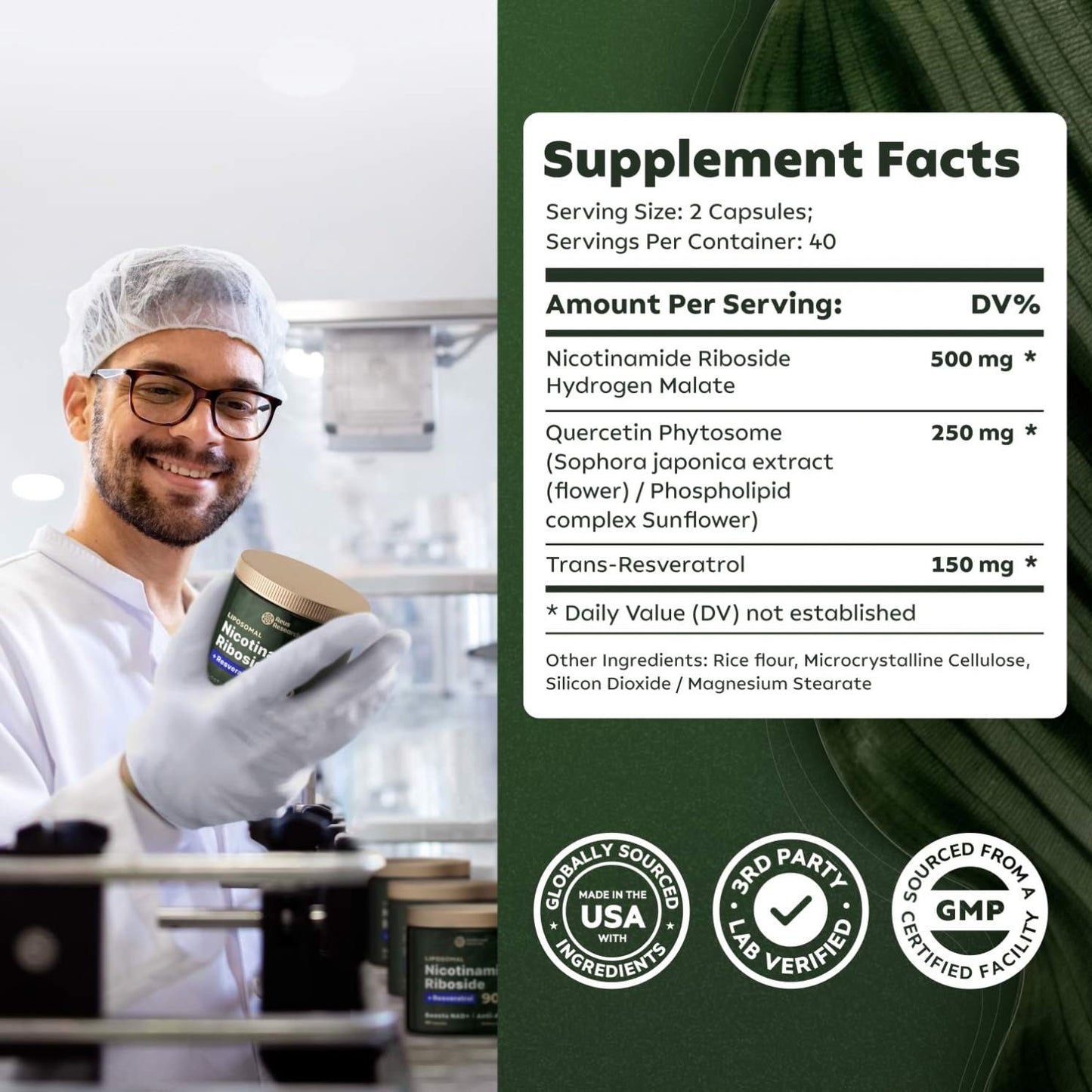 OEM Private Label Liposomal Nicotinamide Riboside, Resveratrol, Quercetin - High Purity NAD Supplement Nicotinamide capsules