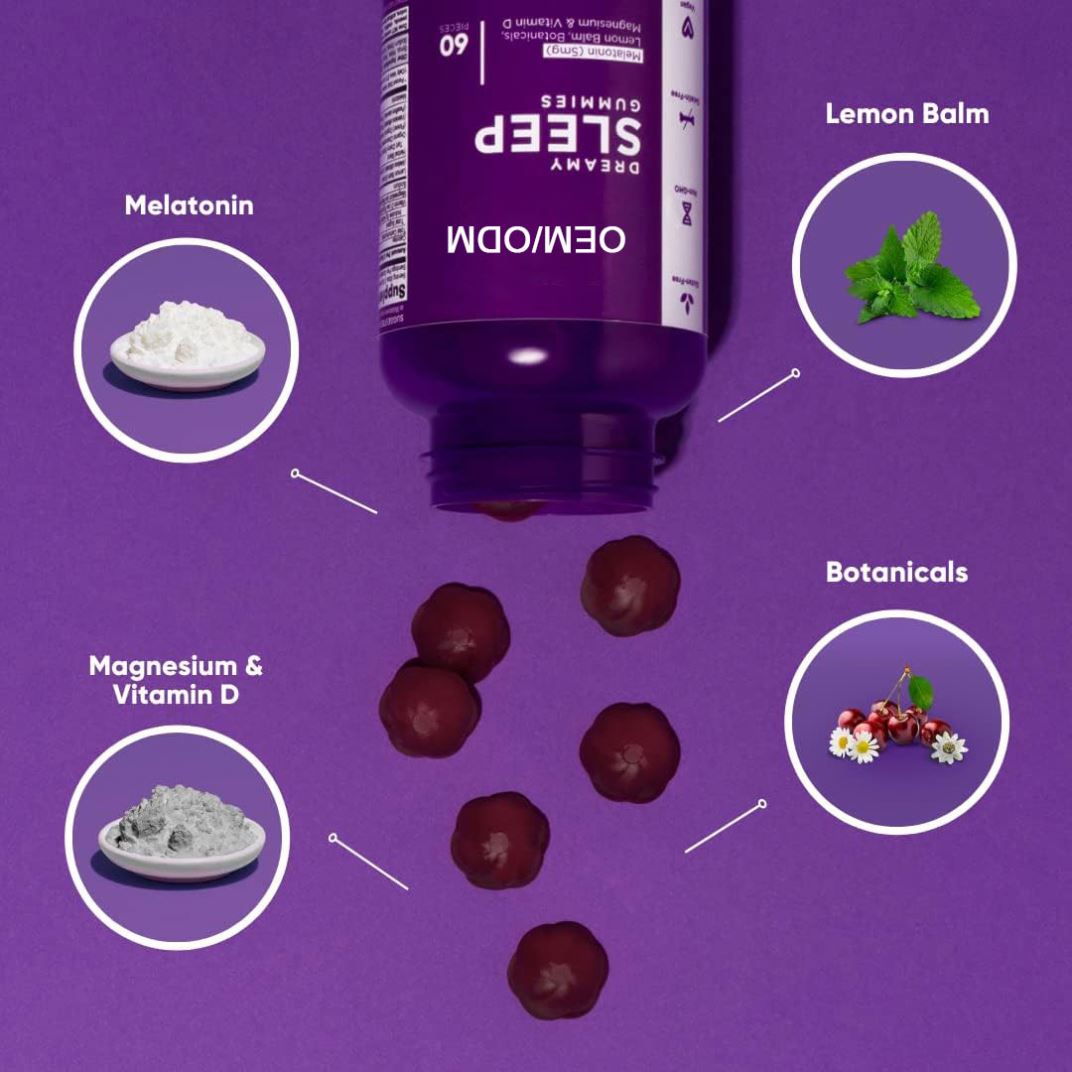 OEM Melatonin Sleep Gummy Sleep supplement improves sleep quality,organic materials non-gmo