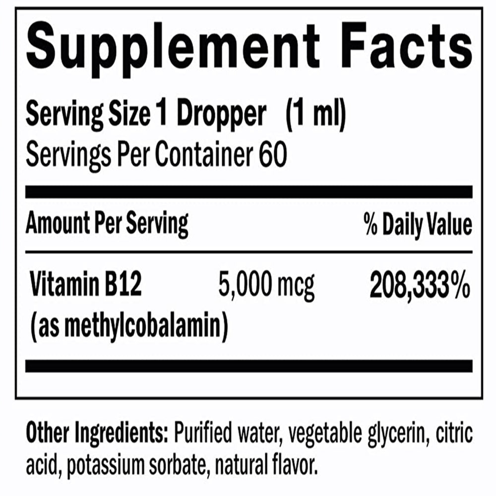 Maximum Absorption Formula Vitamin B12 Liquid Drops Sublingual 5000mcg Methylcobalamin Supplements for Women and Men B12 Vitamin