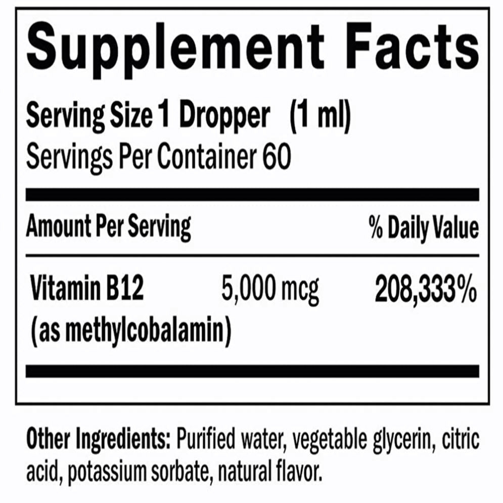 Maximum Absorption Formula Vitamin B12 Liquid Drops Sublingual 5000mcg Methylcobalamin Supplements for Women and Men B12 Vitamin