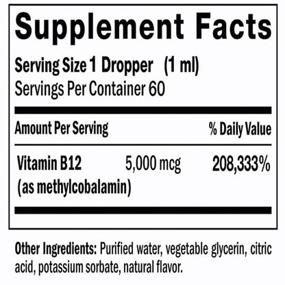 Maximum Absorption Formula Vitamin B12 Liquid Drops Sublingual 5000mcg Methylcobalamin Supplements for Women and Men B12 Vitamin