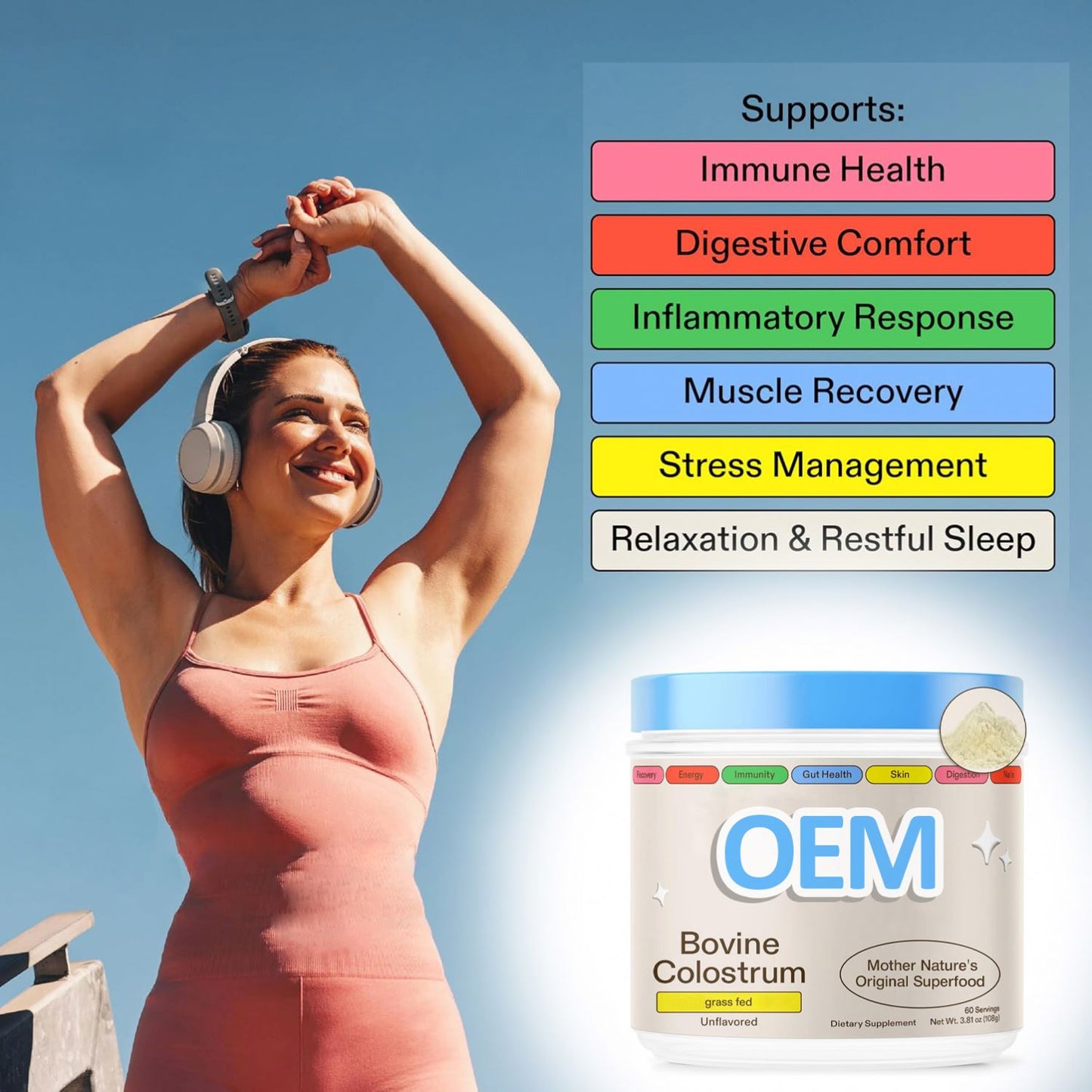 Wholesale OEM Natural Original Superfood Digestive Nutritional Supplements Bovine Colostrum Powder Grass Fed Bovine Powder