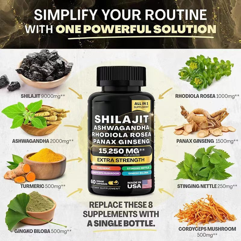 Wholesale Shilajit Pure Himalayan Energy Booster Vitamins Ashwagandha Shilajit Capsules