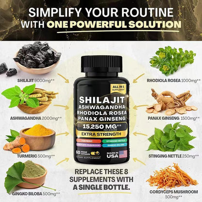 Wholesale Shilajit Pure Himalayan Energy Booster Vitamins Ashwagandha Shilajit Capsules