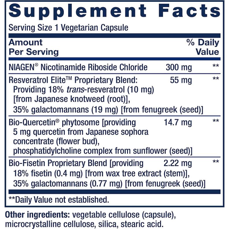 NAD+ Cell Regenerator and Resveratrol Elite NIAGEN nicotinamide  NAD Capsules 30 Vegetarian Capsule