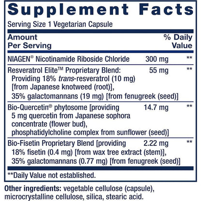 NAD+ Cell Regenerator and Resveratrol Elite NIAGEN nicotinamide  NAD Capsules 30 Vegetarian Capsule